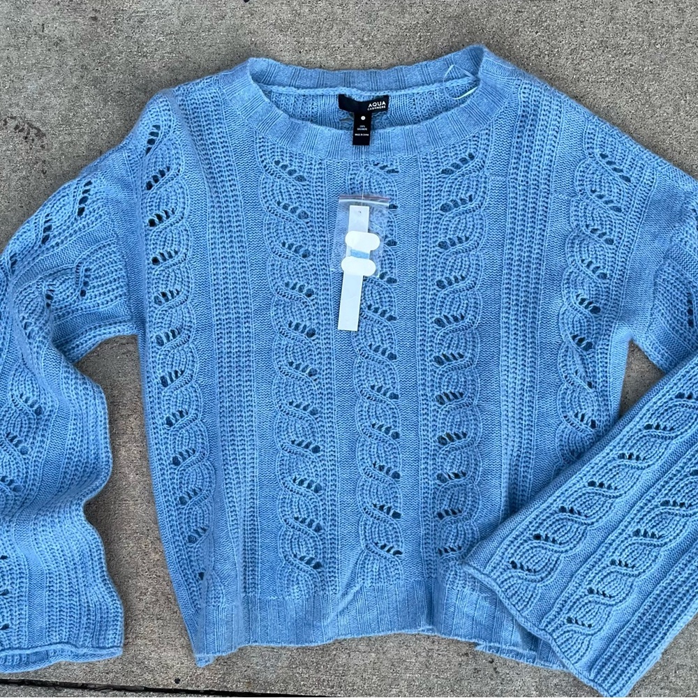 NWT Aqua Cashmere blue knit sweater with bell sleeves size medium